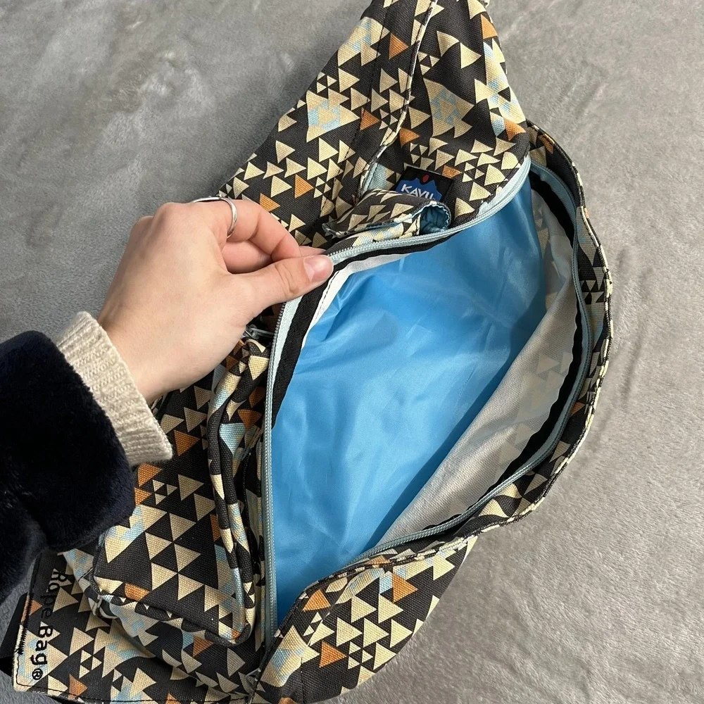 KAVU Rope Bag Sling Backpack Multicolor Geometric Canvas Women OS Daypack Travel